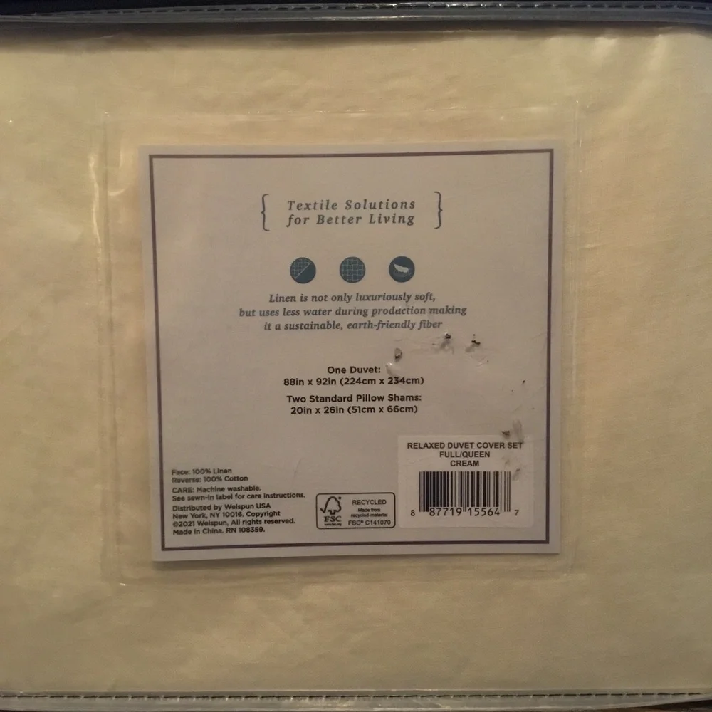 WEl Home Relaxed linen Full,Queen cream duvet set